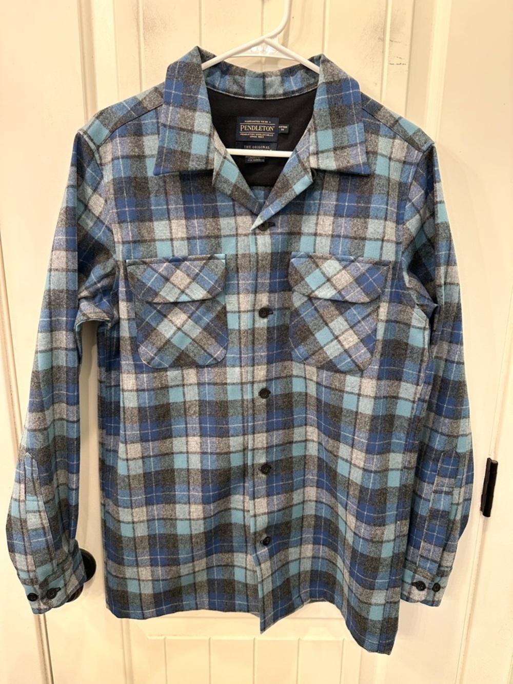 Pendleton 1961 Original Surf Plaid Wool Board Shirt Blue Charcoal Mens M Fitted